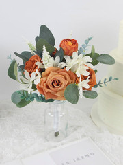Burnt Orange Bridesmaid Bouquets – 2Pcs Artificial Boho Wedding Flowers