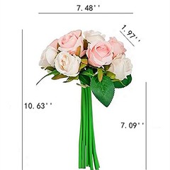 Artificial Roses Flowers 12 Heads Arrangement Silk Bouquet Pink With Champagne