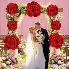 3 Pcs Derby Day Giant Artificial Flowers Decoration 12, 16, 20 Inch Red Rose