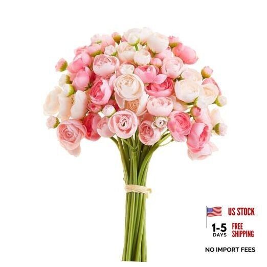 Ranunculus Artificial Flower Faux Silk Mini Peony Flowers Fake Peonies Pink