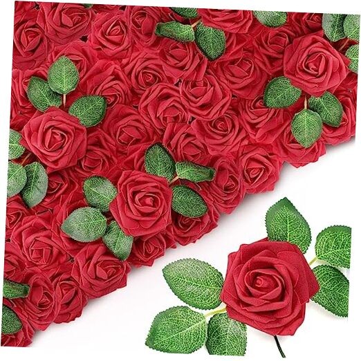 250 Pcs Artificial Roses Flowers Bulk Fake Rose with Stem Faux Bridal Burgundy