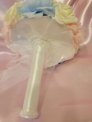 Bride Pearl Bouquet and Groom Boutonnière (Blue/Pink/ Ivory