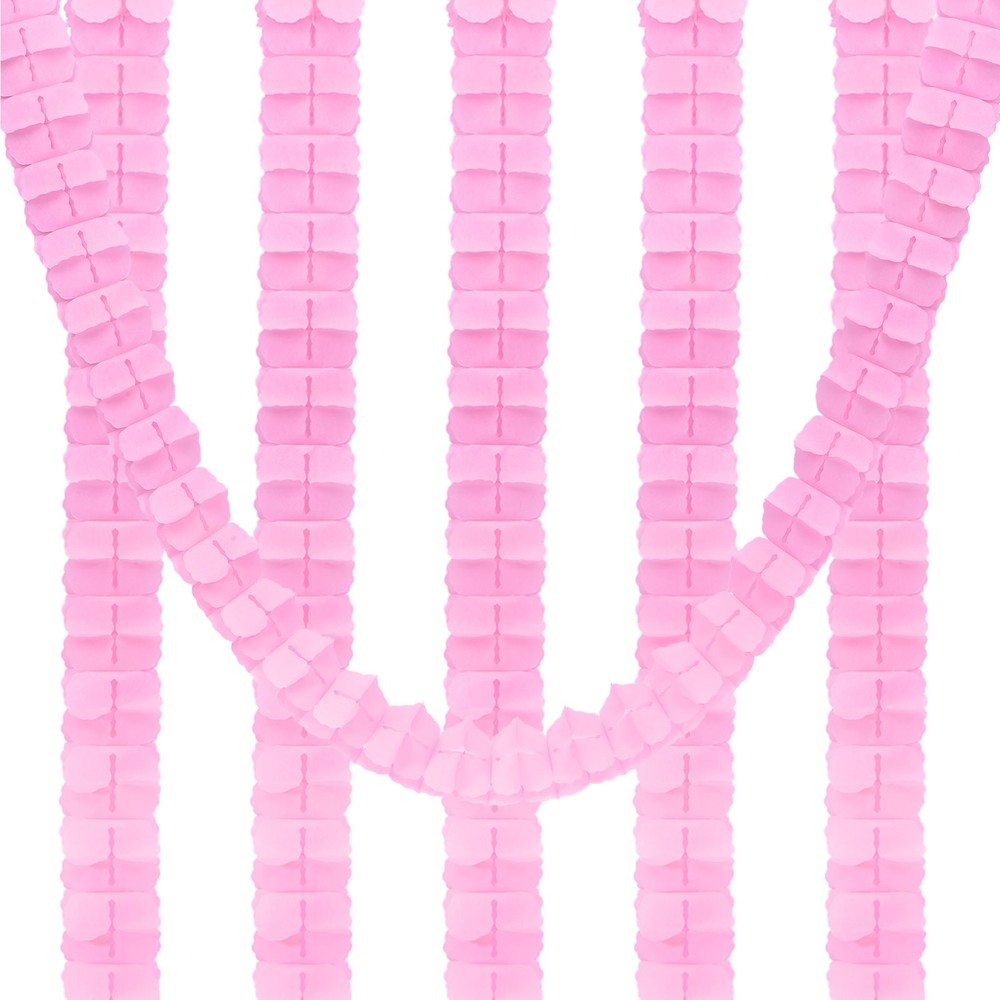 6Pcs 9.8ft Four-Leaf Paper Flower Garland Hanging Streamers Light Pink