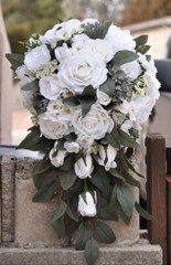 LRG Bridal Wedding Bouquet White Rose Cascade Bouquet Sage ￼Eucalyptus 24″LX15″W