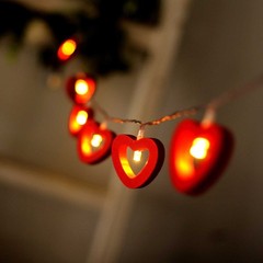 5 ft Red Wooden Heart LED Fairy Lights Garland Party Event Decorations Supplies
