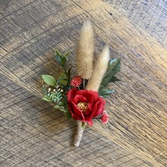 Red Boutonnieres for Men/Groom Wedding Set of 6 Artif/Dried Flowers Handmade