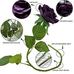 12 Stems Artificial Flowers Real Touch Silk Roses for Mysterious Purple