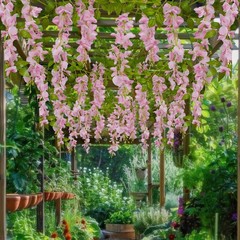 GhuaH 2 Pcs Wisteria Garland Artificial Flowers Hanging 5.9 ft, Pink