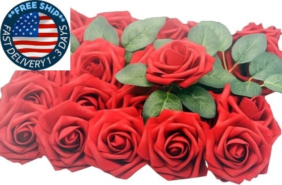 Flores artificiales Flor de boda Rosa Rosas falsas de color rojo oscuro 50.neuvo