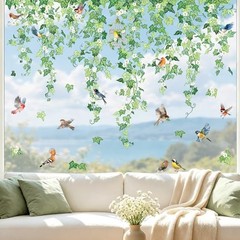 9 Sheets Spring Summer Hanging Vine Window Clings Green Ivy Leaves Flowers