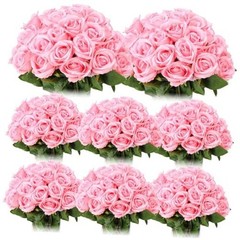 80 Pcs Rose Artificial Flowers Bulk with Long Stem, Silk Roses Realistic Pink