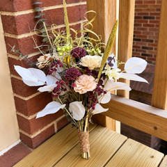 Sola Wood Bridal Bouquet, Dried Floral Burgundy Boho Wedding Bouquet Handmade