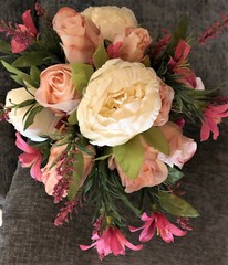 White (Ivory), Light Pink & Fuchsia Faux Flower Bridal Wedding Bouquet Handmade