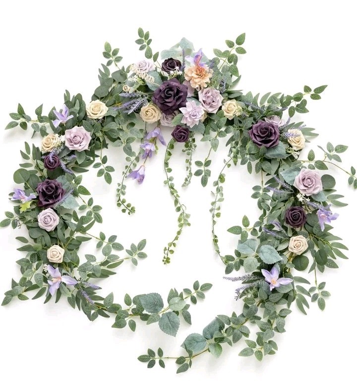 Ling’s moment 9FT Eucalyptus and Willow Leaf Garland with White Flower,…