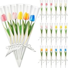 24 Pack Artificial Tulips with Single Flower Sleeves Bulk -13.4″ Real to