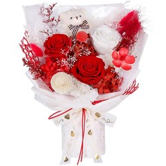 Preserved Flowers Bouquet with Bear, 3 Real Forever for Delivery, Red