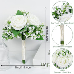 Set of 10 Ivory White Rose Silk Bridesmaid Bouquets for Weddings & Events