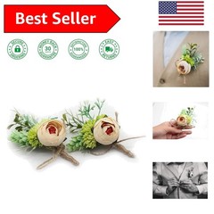Vintage-Style Silk Flower Boutonniere with Rustic Succulents for Men’s Weddings