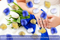 900 Pack Mixed Royal Blue Gold White Silk Wedding Flower Rose Party Centerpieces
