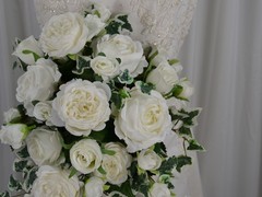 Dreamy White Rose and Ivy Cascade Faux Silk Wedding Bouquet
