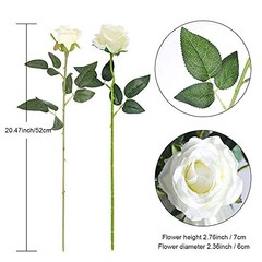 12PCS Artificial Silk Flowers Realistic Roses Bouquet 6 Flowers 6 Buds White