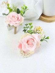 Wrist Corsage and Boutonniere Set2pcs, Artificial Silk Rose Pink Wrist Flower…