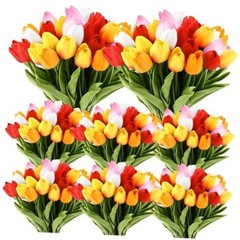 pcs Artificial Tulip Flowers Fake 1 Head 75 White, Red, Sunset Red, Pink, Gold