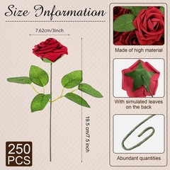 Sherr 250 Pcs Artificial Roses Flowers Bulk Fake Rose with Stem Faux Burgundy