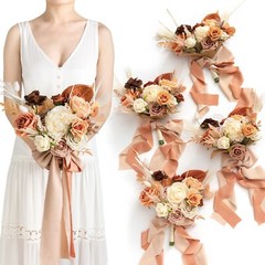 Ling’s Moment Boho Bridesmaid Bouquet Set of 4, Rust and Sepia Wedding Bouque…