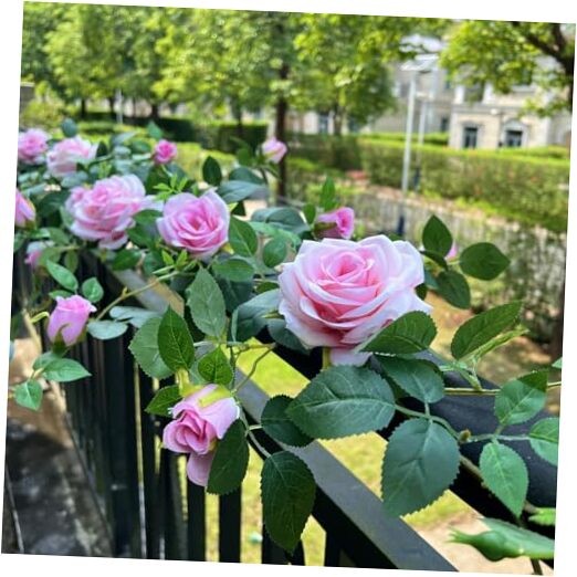 5.9FT Bendable Rose Flower Garlands, Artificial Silk Wild Roses Vine 1 Pink