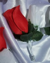 12 Pc Red & White Wedding Bouquet Set, Bouquet Package, Cascade, Red,White Roses