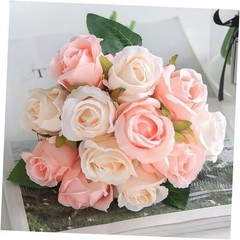 Artificial Roses Flowers 12 Heads Arrangement Silk Bouquet Pink With Champagne