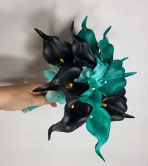 Teal Black Calla Lily Bridal Wedding Bouquet Accessories