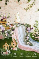 Ling’s Moment Eucalyptus Garland with Flowers, 6FT Wedding Table Decor, Purple