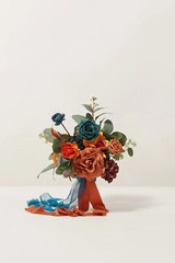 Terracotta & Teal Bridal Bouquet – Silk Artificial Flowers, Wedding or Elopement