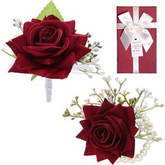 Handmade Silk Rose Corsage and Boutonniere Set in Gift Box – Perfect for Events