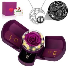 Preserved Real Rose with l Love You Necklace Eternal Forever Palace Purple