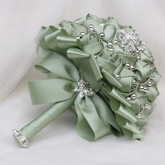 Handmade Wedding Bouquet with Silver Rhinestone Brooch Pearl Bridal Bouquet f…