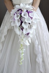 Bridal Bouquet, Wedding, Calla Lilies, Waterfalls, Water Drop Style-Purple
