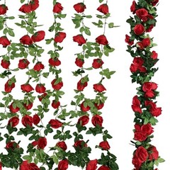 4Pcs (30 FT) Rose Vine – Lifelike Artificial Flower Garland, Silk Rose Red