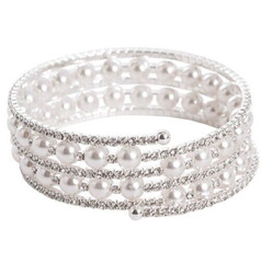 CORSAGE BRACELET Cuff Silver Pearl Diamante flowers wedding formal anniversary