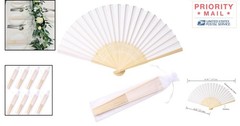 24pcs White Imitated Silk Hand Fan Set Bamboo Folded Fans for Weddings Parties
