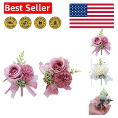 Chic Hot Pink Wrist Corsage & Boutonniere Set in Round Box – Wedding Essentials