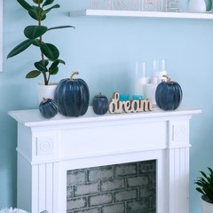 Winlyn 7 Pcs Assorted Sizes Navy Blue Artificial Pumpkins Dark