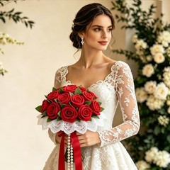 24PCS 20‘’ Red Artificial Roses Flowers with Long 24pcs Red Artificial Flowers