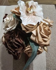 Blush, Brown Ivory Small Bouquet Wrapped With Brown Ribbon