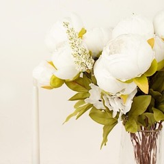 WHITE 2 Bouquets 19″ Silk Peony FLOWERS Artificial Floral Bushes Party Events
