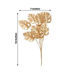 4 GOLD Metallic Artificial Monstera Leaves Bushes Party Events Decorations