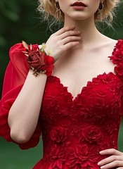 PartyforU Red Rose Boutonniere and Corsage Set – 2 Pcs Artificial Flowers