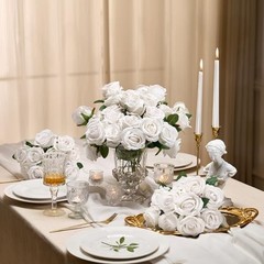 PCS Roses Velvet Realistic Artificial Flowers with Bendable Stems for 48 White